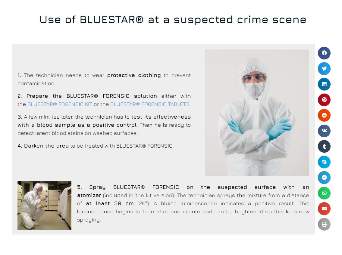 Photographing Bloodstains Bluestar Forensic Reagent